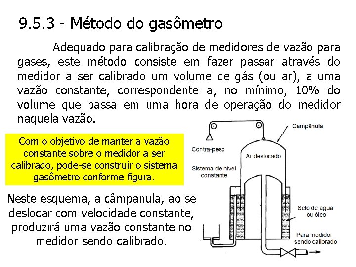 9. 5. 3 - Método do gasômetro Adequado para calibração de medidores de vazão