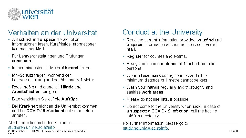 Verhalten an der Universität Conduct at the University • Auf u: find u: space