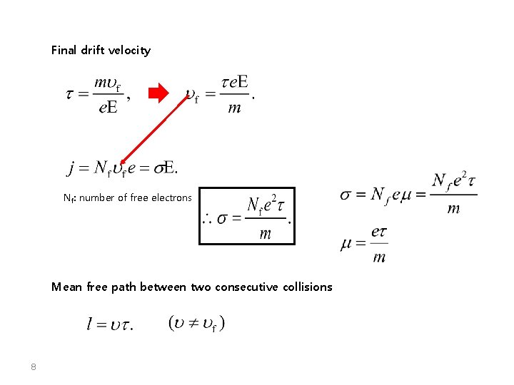 Final drift velocity Nf: number of free electrons Mean free path between two consecutive Final drift velocity Nf: number of free electrons Mean free path between two consecutive