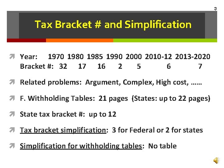 3 Tax Bracket # and Simplification Year: 1970 1985 1990 2000 2010 -12 2013