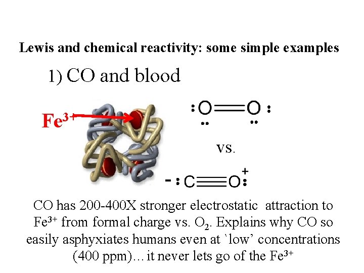 Lewis and chemical reactivity: some simple examples 1) CO and blood Fe 3+ vs.