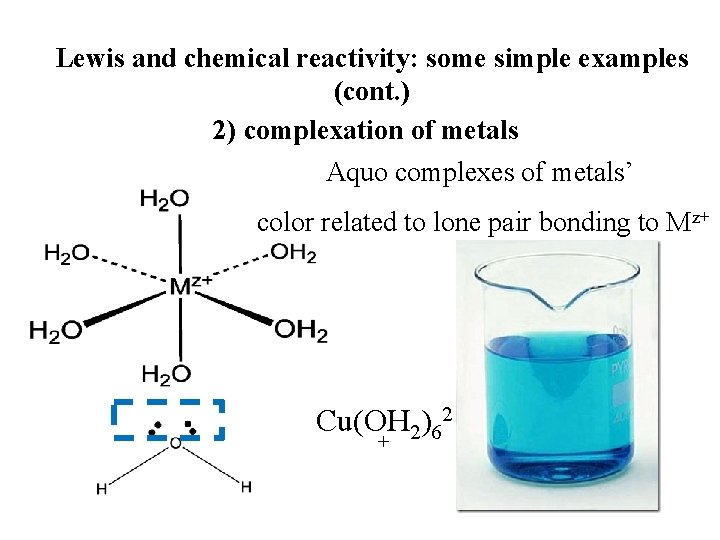 Lewis and chemical reactivity: some simple examples (cont. ) 2) complexation of metals Aquo