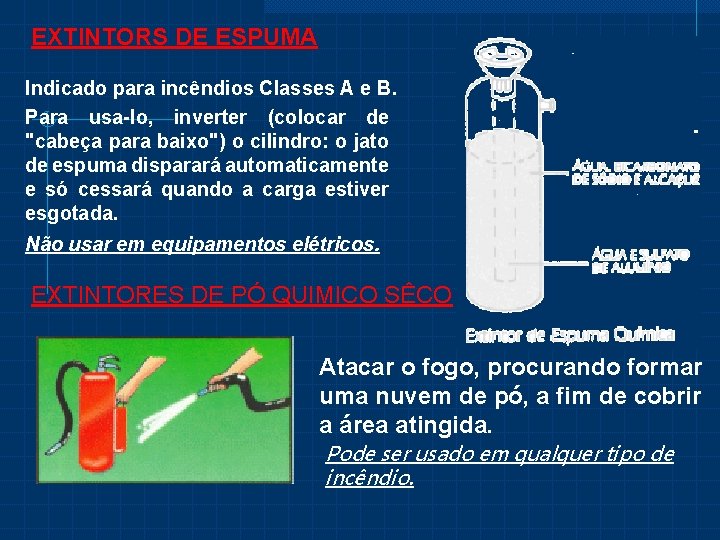 EXTINTORS DE ESPUMA Indicado para incêndios Classes A e B. Para usa-lo, inverter (colocar