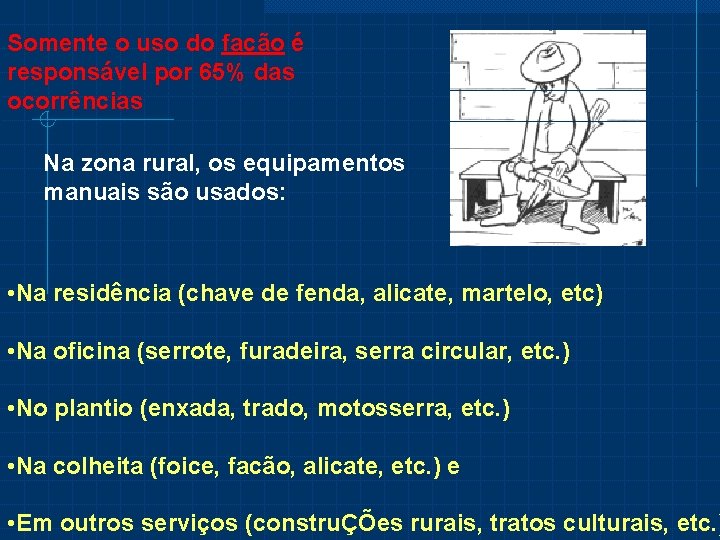 Somente o uso do facão é responsável por 65% das ocorrências Na zona rural,