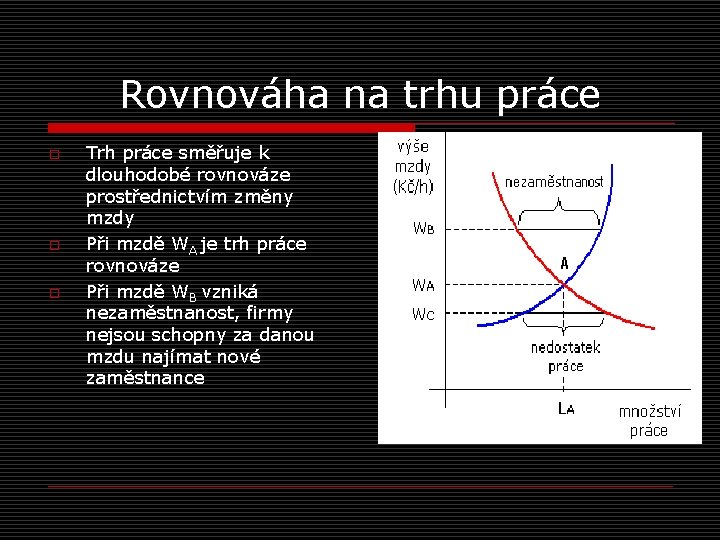 Rovnováha na trhu práce o o o Trh práce směřuje k dlouhodobé rovnováze prostřednictvím