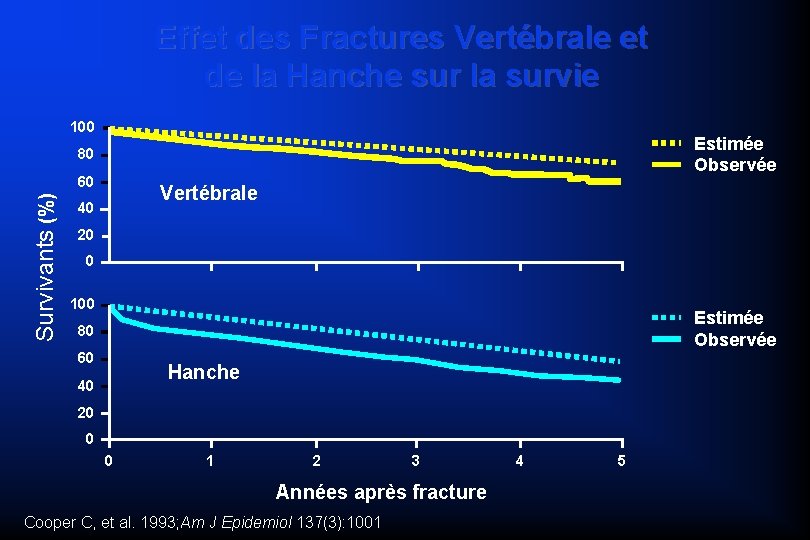 Effet des Fractures Vertébrale et de la Hanche sur la survie 100 Estimée Observée