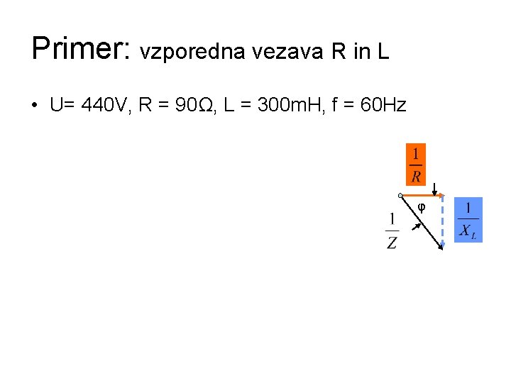 Primer: vzporedna vezava R in L • U= 440 V, R = 90Ω, L