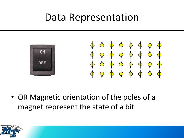 Data Representation • OR Magnetic orientation of the poles of a magnet represent the