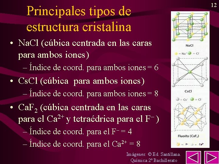 12 Principales tipos de estructura cristalina • Na. Cl (cúbica centrada en las caras