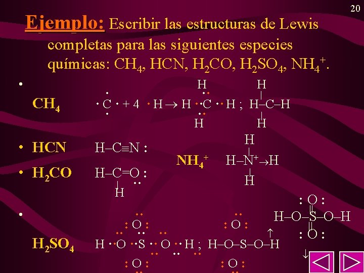 Ejemplo: Escribir las estructuras de Lewis 20 completas para las siguientes especies químicas: CH