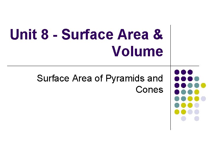 Unit 8 - Surface Area & Volume Surface Area of Pyramids and Cones 