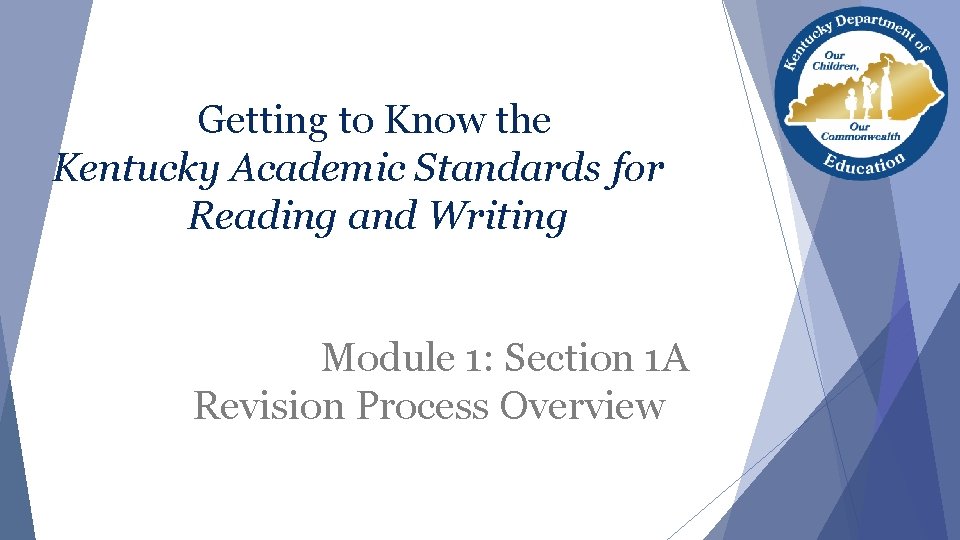 Getting to Know the Kentucky Academic Standards for Reading and Writing Module 1: Section