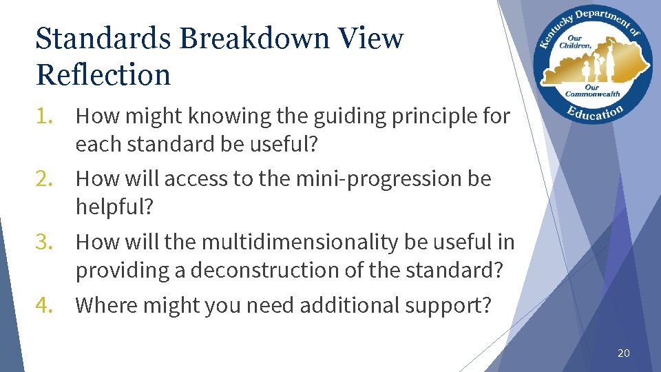 Standards Breakdown View Reflection 1. How might knowing the guiding principle for each standard