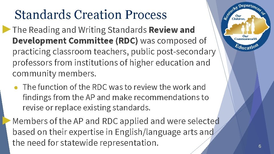 Standards Creation Process ▶ The Reading and Writing Standards Review and Development Committee (RDC)