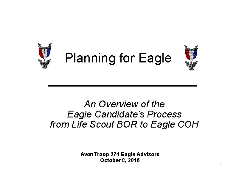 Planning for Eagle An Overview of the Eagle Candidate’s Process from Life Scout BOR