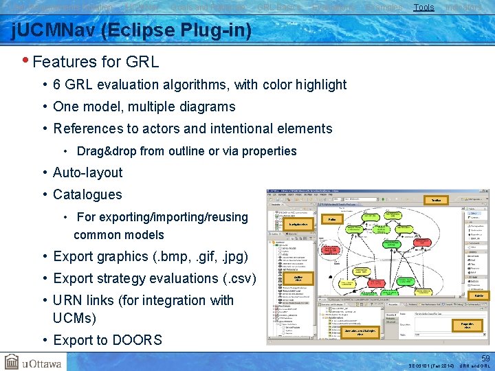 User Requirements Notation j. UCMNav Goals and Rationale GRL Basics Evaluations Examples Tools Indicators