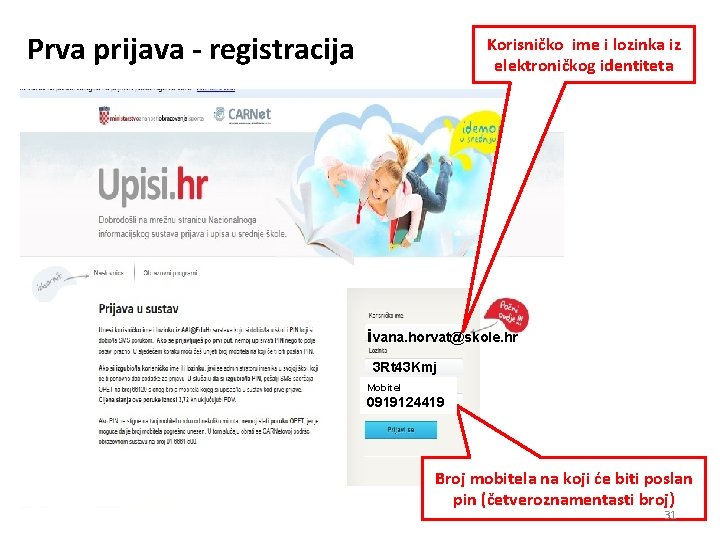 Prva prijava - registracija Korisničko ime i lozinka iz elektroničkog identiteta ivana. horvat@skole. hr