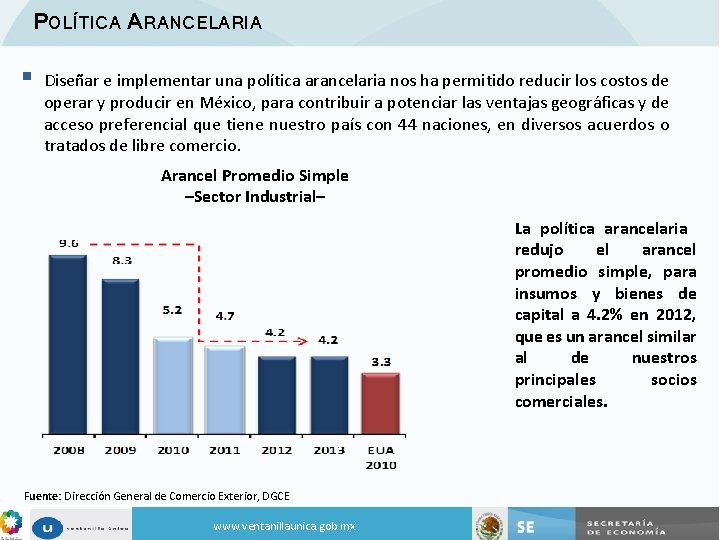 POLÍTICA ARANCELARIA § Diseñar e implementar una política arancelaria nos ha permitido reducir los