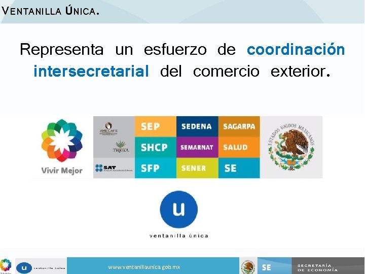 VENTANILLA ÚNICA. Representa un esfuerzo de coordinación intersecretarial del comercio exterior. www. ventanillaunica. gob.