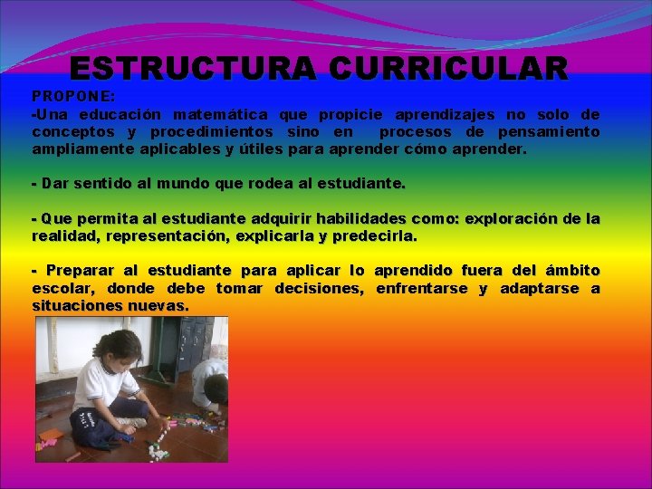 ESTRUCTURA CURRICULAR PROPONE: -Una educación matemática que propicie aprendizajes no solo de conceptos y