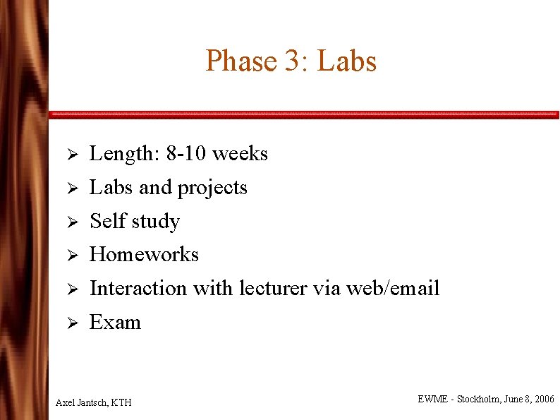 Phase 3: Labs Ø Ø Ø Length: 8 -10 weeks Labs and projects Self