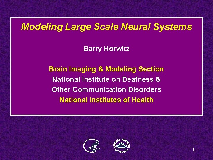 Modeling Large Scale Neural Systems Barry Horwitz Brain Imaging & Modeling Section National Institute