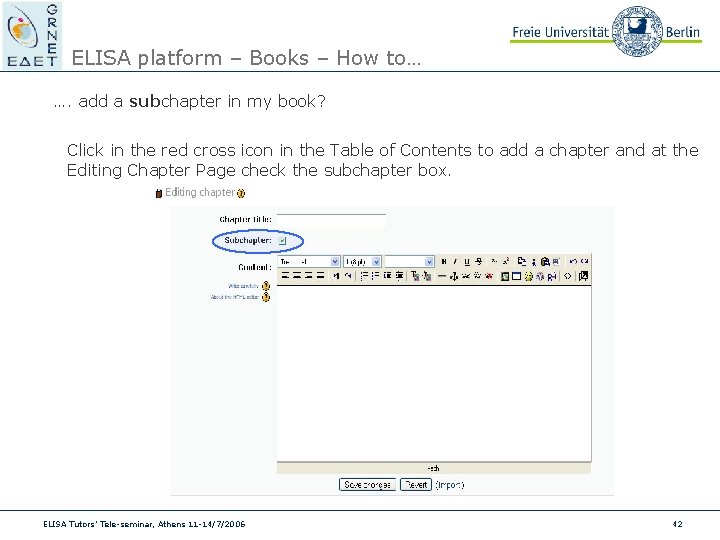 ELISA platform – Books – How to… …. add a subchapter in my book?