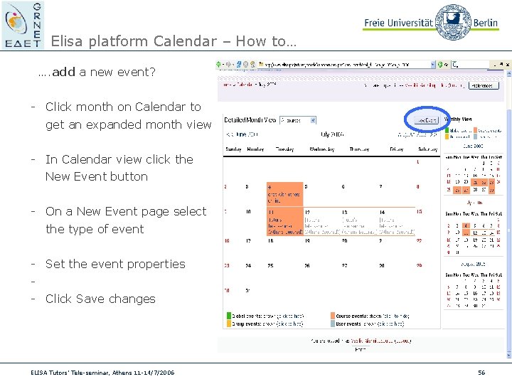 Elisa platform Calendar – How to… …. add a new event? - Click month