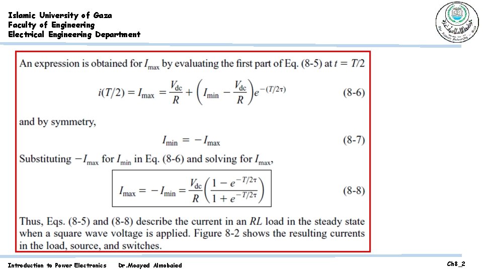 Islamic University of Gaza Faculty of Engineering Electrical Engineering Department Introduction to Power Electronics