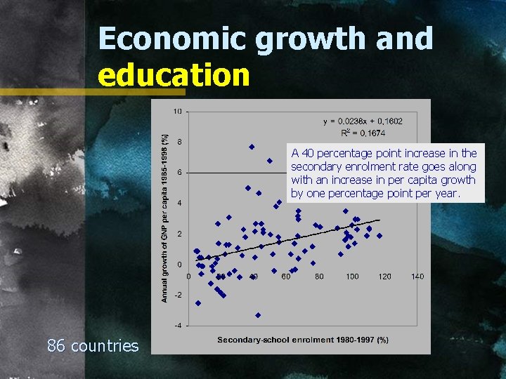 Economic growth and education A 40 percentage point increase in the secondary enrolment rate