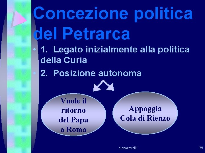 Concezione politica del Petrarca • 1. Legato inizialmente alla politica della Curia • 2. Concezione politica del Petrarca • 1. Legato inizialmente alla politica della Curia • 2.