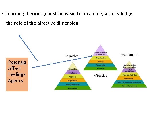  • Learning theories (constructivism for example) acknowledge the role of the affective dimension