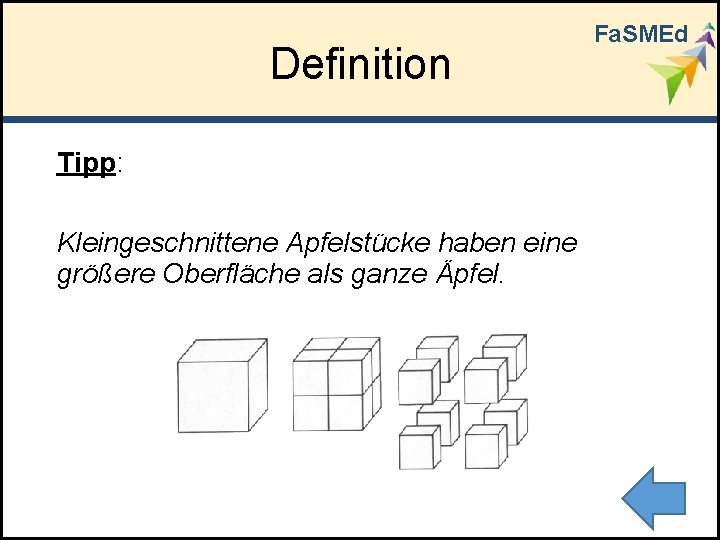 Definition Tipp: Kleingeschnittene Apfelstücke haben eine größere Oberfläche als ganze Äpfel. Fa. SMEd 