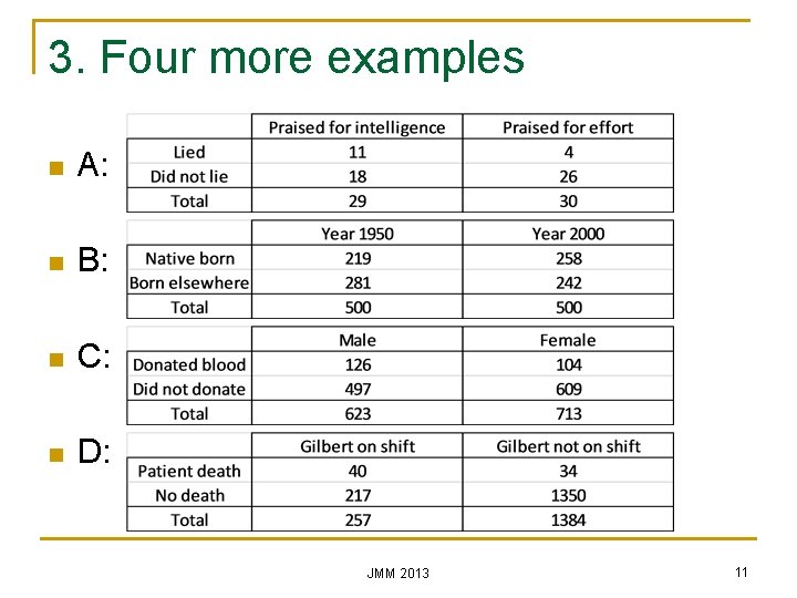 3. Four more examples n A: n B: n C: n D: JMM 2013