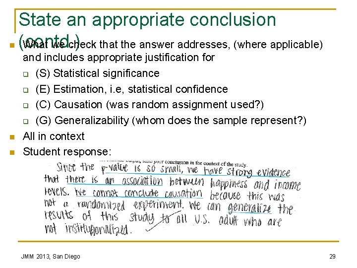 State an appropriate conclusion n (contd. ) What we check that the answer addresses,