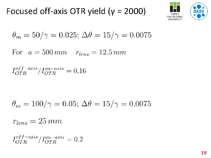 Focused off-axis OTR yield (γ = 2000) 18 