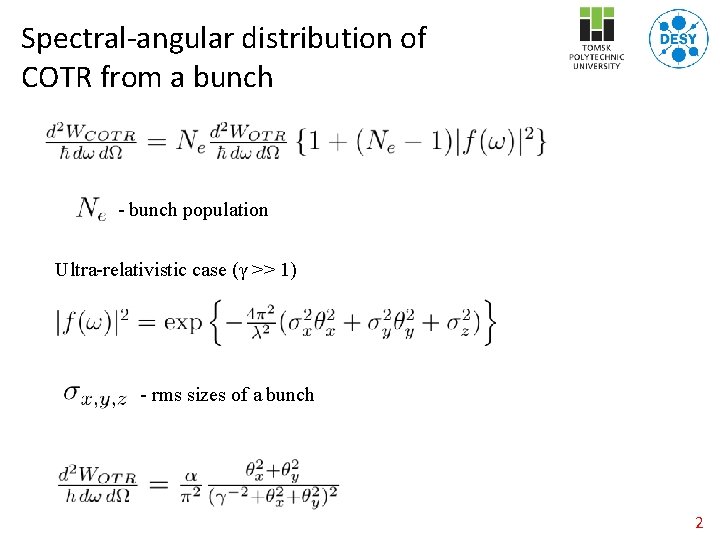 Spectral-angular distribution of COTR from a bunch - bunch population Ultra-relativistic case (γ >>