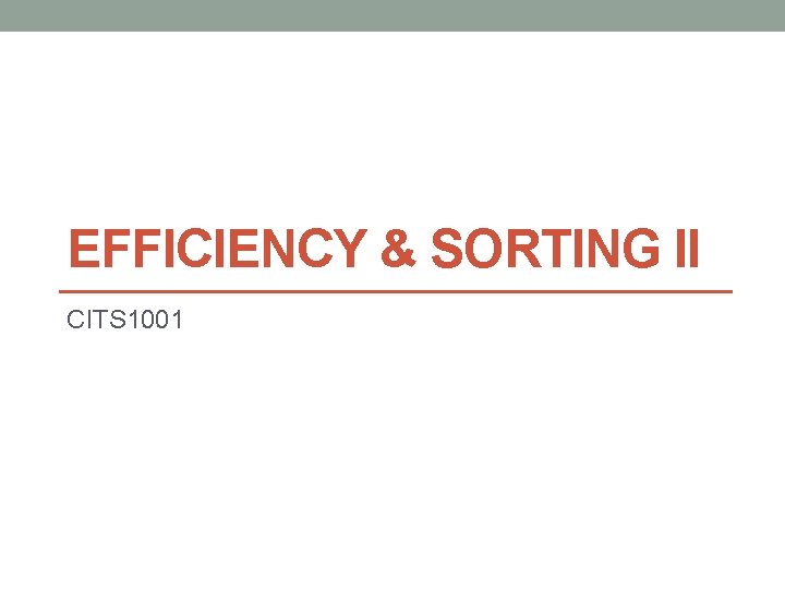 EFFICIENCY & SORTING II CITS 1001 