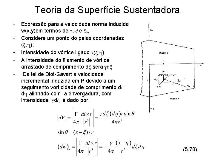 Teoria da Superfície Sustentadora • • • Expressão para a velocidade norma induzida w(x,