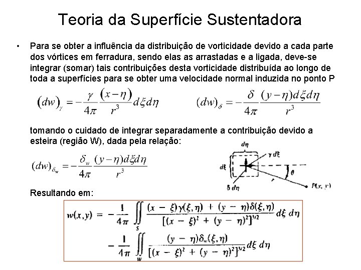 Teoria da Superfície Sustentadora • Para se obter a influência da distribuição de vorticidade