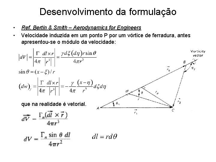 Desenvolvimento da formulação • • Ref. Bertin & Smith – Aerodynamics for Engineers Velocidade