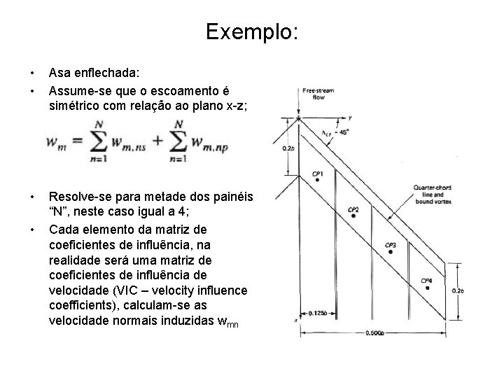 Exemplo: • • Asa enflechada: Assume-se que o escoamento é simétrico com relação ao