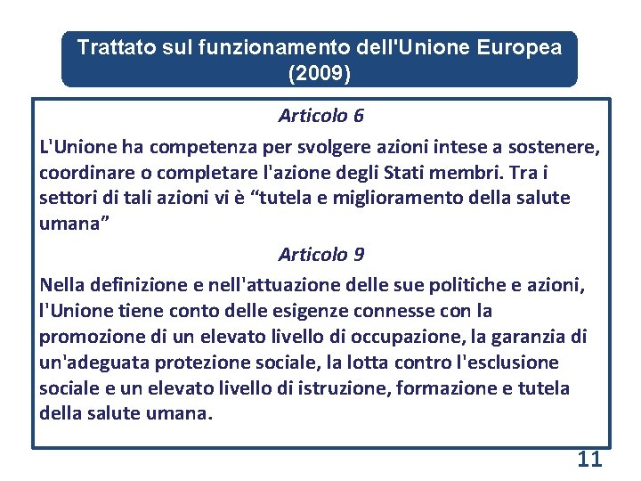 Trattato sul funzionamento dell'Unione Europea (2009) Articolo 6 L'Unione ha competenza per svolgere azioni