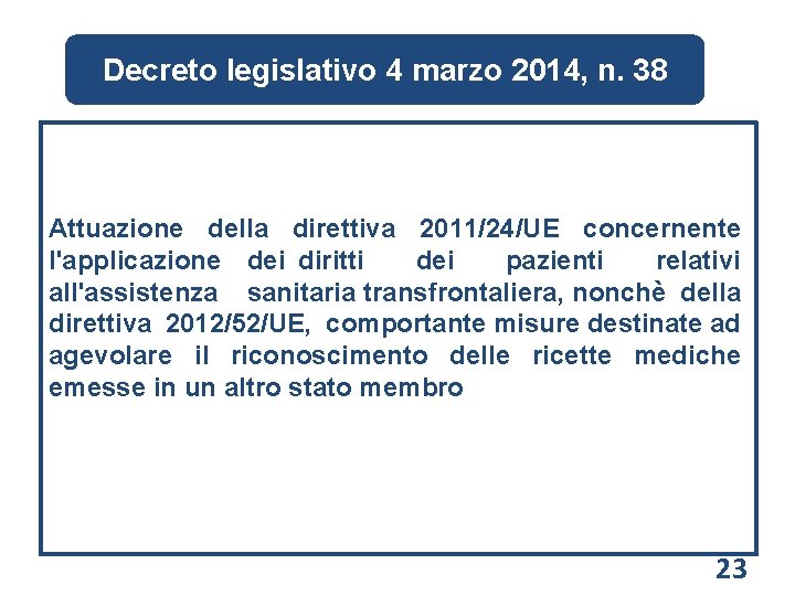 Decreto legislativo 4 marzo 2014, n. 38 Attuazione della direttiva 2011/24/UE concernente l'applicazione dei
