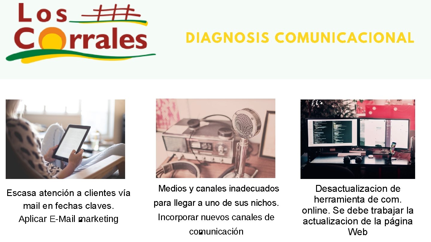 DIAGNOSIS COMUNICACIONAL Escasa atención a clientes vía mail en fechas claves. Aplicar E-Mail marketing