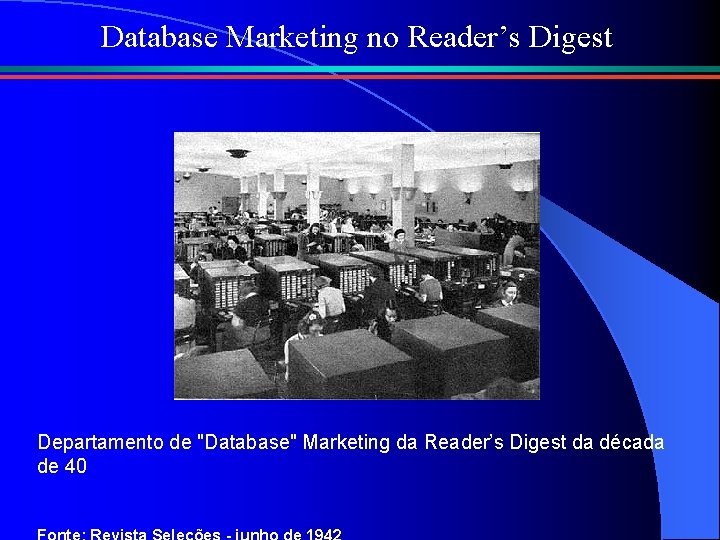 Database Marketing no Reader’s Digest Departamento de "Database" Marketing da Reader’s Digest da década