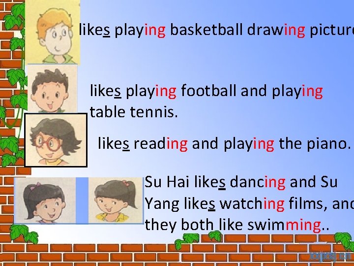 likes playing basketball drawing picture likes playing football and playing table tennis. likes reading