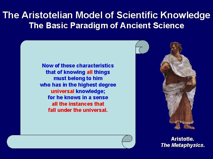 The Aristotelian Model of Scientific Knowledge The Basic Paradigm of Ancient Science Now of