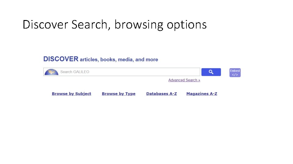 Discover Search, browsing options 