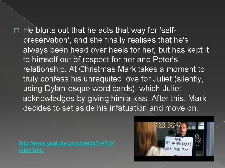 � He blurts out that he acts that way for 'selfpreservation', and she finally